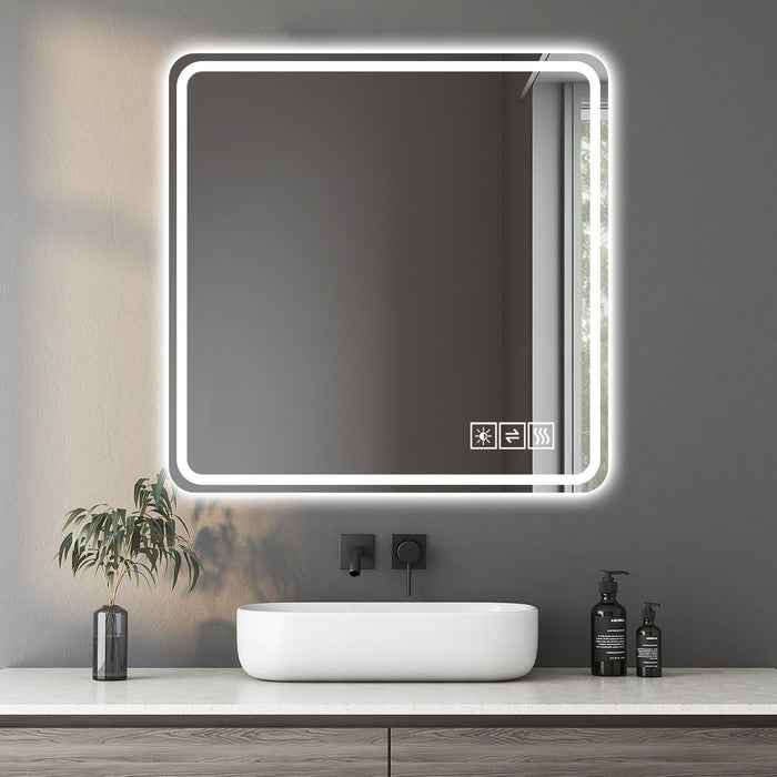 LED Bathroom Mirror, Anti Explosion Glass, Rust Resistant, Anti Fog, Tri Color