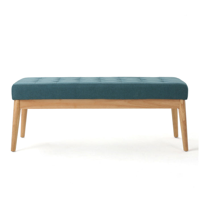 Vibratory - Button Tufted Upholstered Ottoman With Splayed Wooden Legs - Teal / Natural