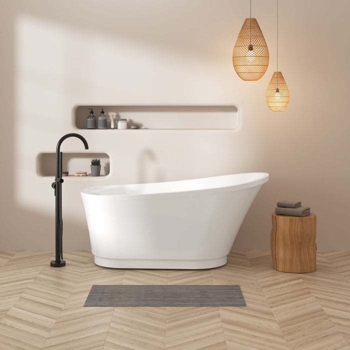 Freestanding Bathtub Modern Stand Alone Soaking Bathtub - Brushed Nickel Drain And Minimalist Linear Design Overflow Included, Cupc Certified - White