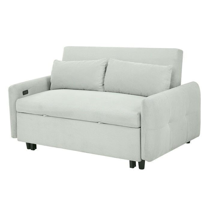 Pull-Out 2 Seat Modern Sleeper Sofa With 2 Throw Pillows And USB Ports