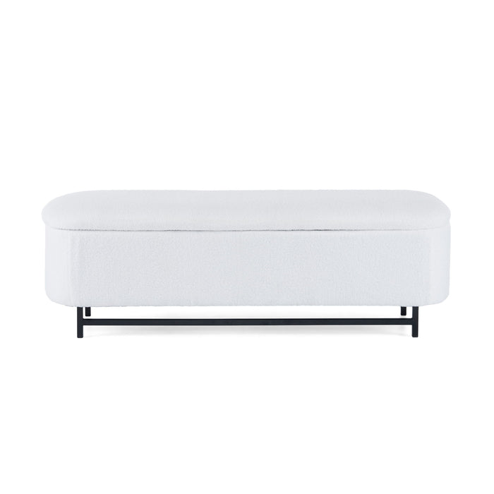 Modern Elegant Ottoman With Spacious Storage Function With Metal Feet - White / Black
