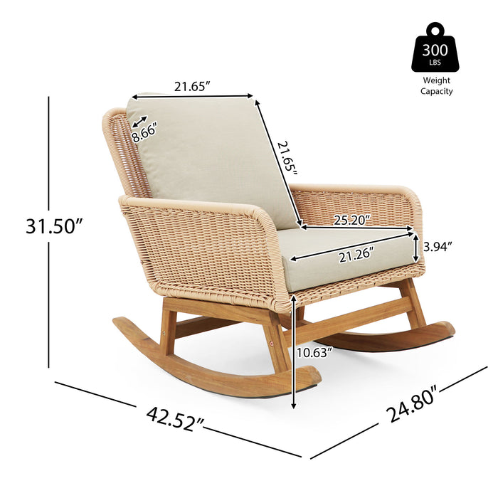 Contemporary Minimalist Wicker Rocking Chair With Soft Polyester Cushions