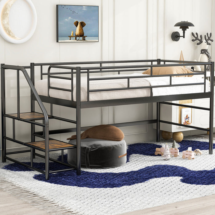 Loft Bed With Storage Stairs And Metal Frame