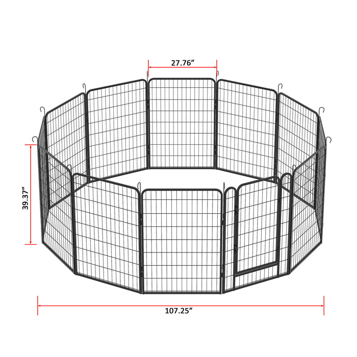 81.1" 12 Panels Heavy Duty Metal Playpen With Door, Dog Fence Pet Exercise Pen For Outdoor - Black