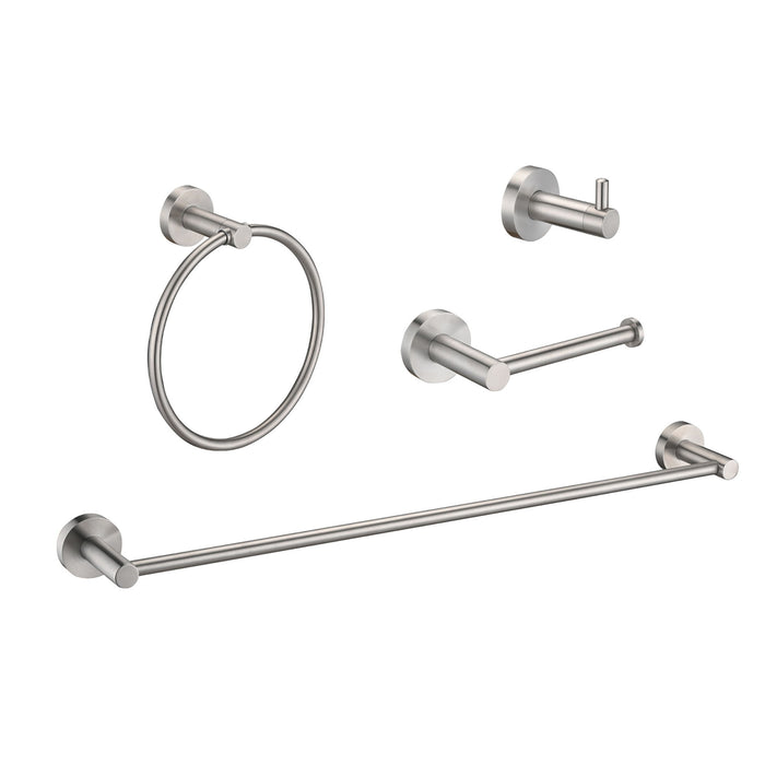 Bathroom Set 4 Pack With Towel Bar Racks, Toilet Paper Holder, Ring, Hook, Stainless Steel - Brushed Nickel