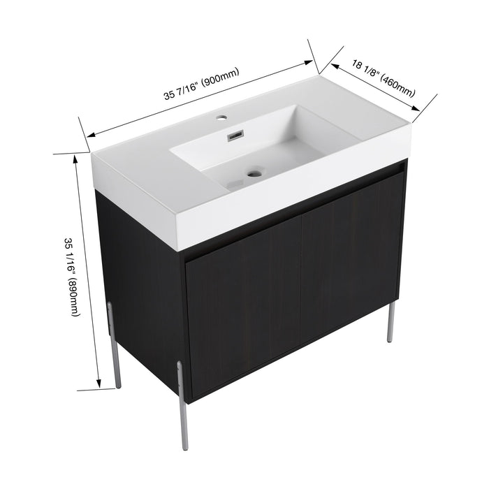 Freestanding Bathroom Vanity With Resin Sink And Storage Cabinet