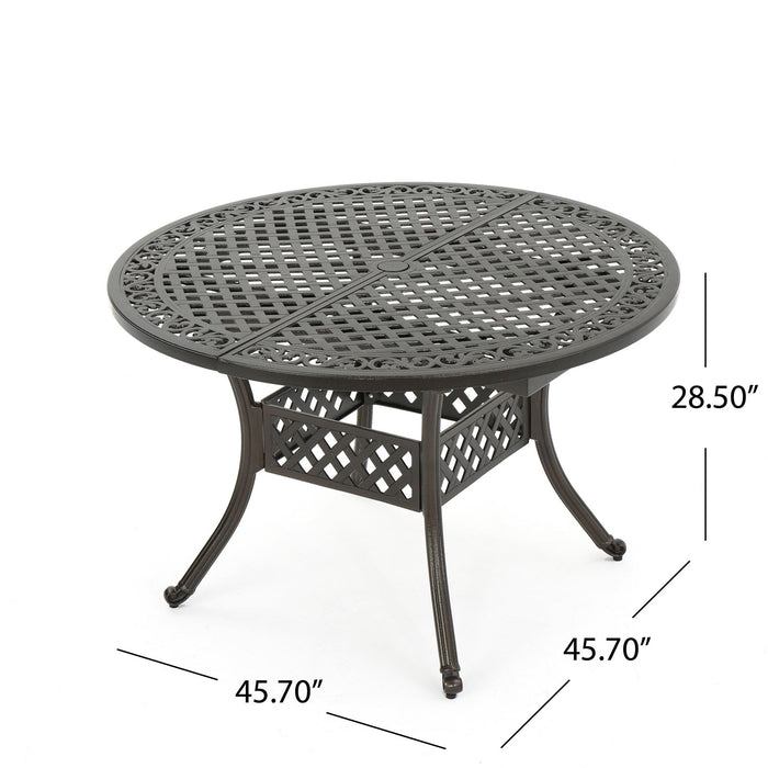 Outdoor Expandable Aluminum Dining Table With Latticework Details And Curvy Legs