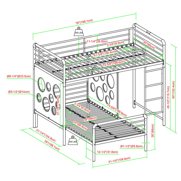 Twin Geo Cutout Colorful L-Shaped Bunk Bed
