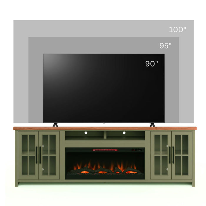 Vineyard - 97" Fireplace TV Stand Console For TVs Up To 100" - Sage Green And Fruitwood Finish