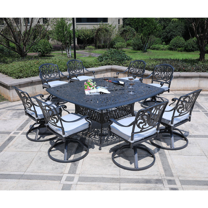 Square 8 Person 64" Long Aluminum Dining Set With Cushions