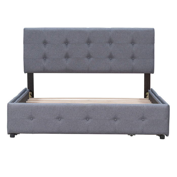 Upholstered Platform Bed With Classic Headboard And Drawers, No Box Spring Needed