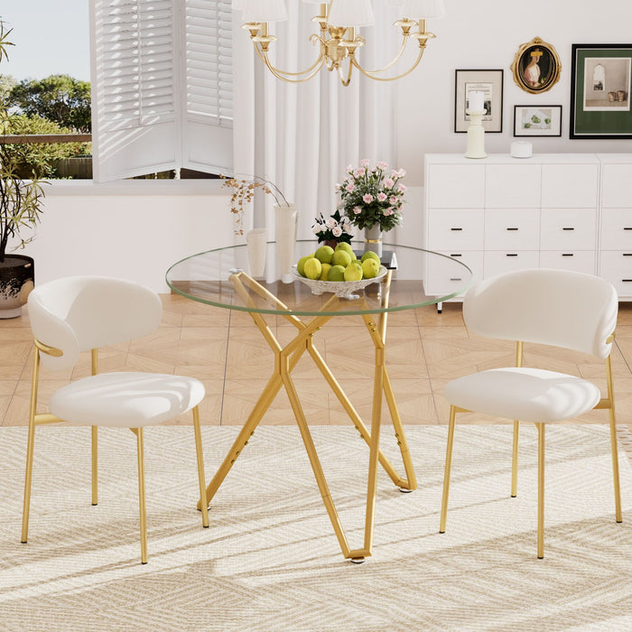 Modern Round Tempered Glass Dining Table With Sturdy Metal Legs For 1 - 4 People - Gold
