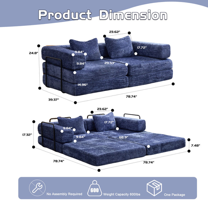 Convertible Floor Sofa Bed With Pillow Back Support Armrest