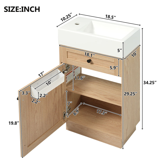 Bathroom Vanity With Reversible Resin Sink, Cabinet & Zinc Alloy Handles - Wood
