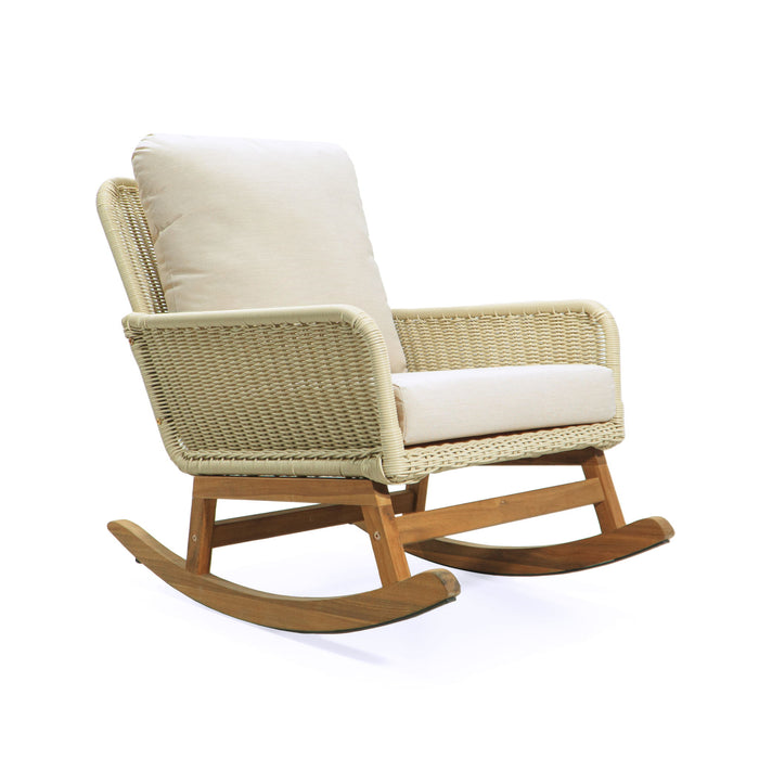 Contemporary Minimalist Wicker Rocking Chair With Soft Polyester Cushions