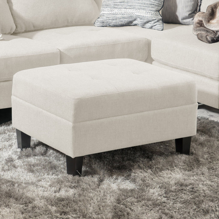 Ottoman With Birch Wood Legs And Cushioned Top For Comfort