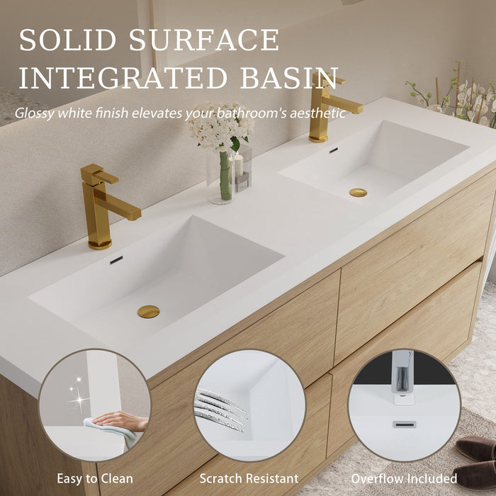 Bathin Freestanding Bathroom Vanity With Double Sinks, Bathroom Storage Vanity Cabinet With Stone Resin Countertop And Soft Close Drawers