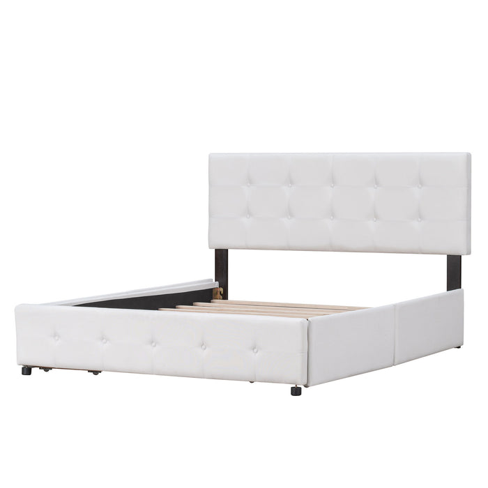 Upholstered Platform Bed With Classic Headboard And Drawers, No Box Spring Needed