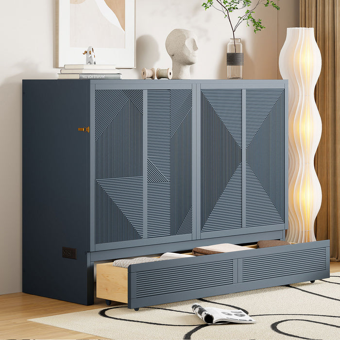 Murphy Bed With Large Drawer, USB Ports And Outlets