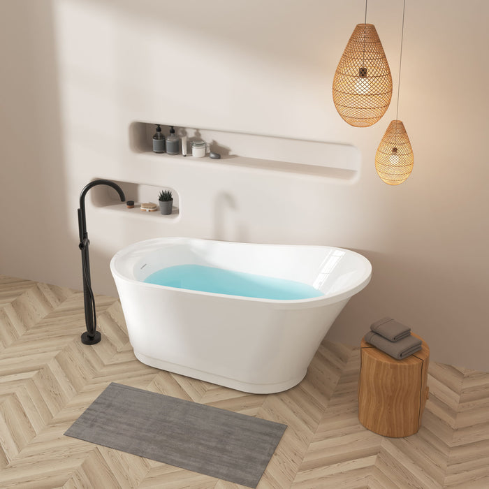 Freestanding Bathtub Modern Stand Alone Soaking Bathtub - Brushed Nickel Drain And Minimalist Linear Design Overflow Included, Cupc Certified - White