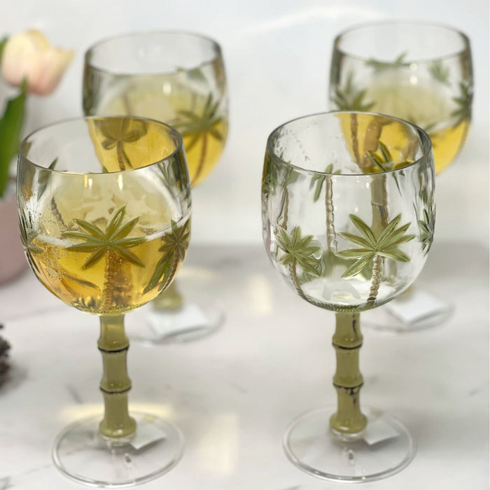 Leadingware Palm Tree Plastic Wine Glasses (Set of 4), Bpa Free Acrylic, Unbreakable, 16Oz - Clear
