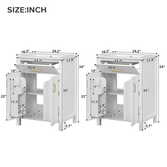 Modern Bathroom Vanity With Ceramic Sink, Soft-Close Doors, Flip Drawer, U-Shaped Shelves, Elegant Storage Solution