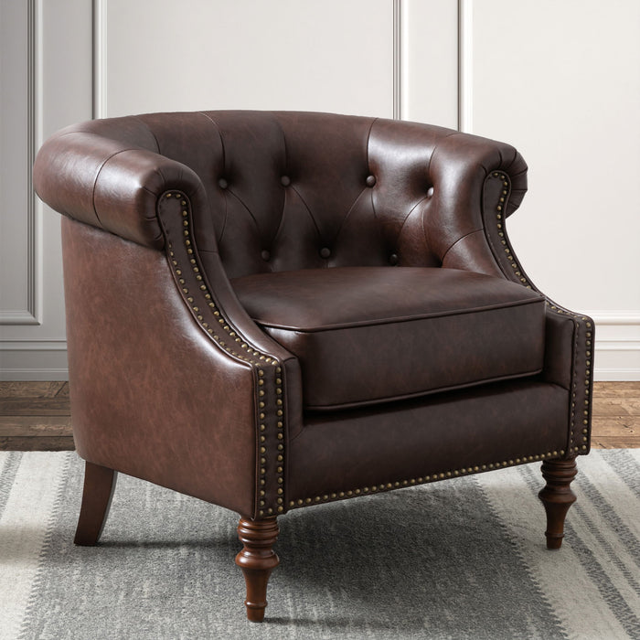 Ophelia - Button Tufted Accent Chair - Brown