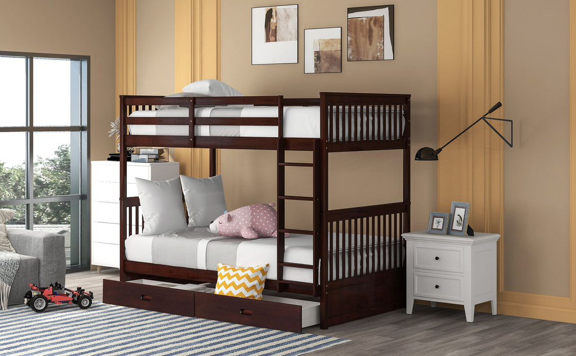 Bunk Bed With Ladders And 2 Storage Drawers