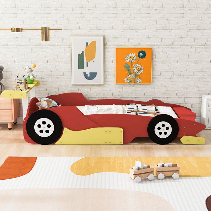 Race Car-Shaped Platform Bed With Wheels