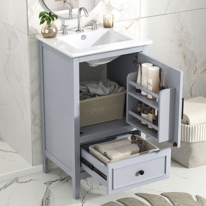 20" Bathroom Vanity With Sink, Bathroom Cabinet With A Door, Door Shelf Storage And Adiustable Foot Pads, A Drawer - Gray
