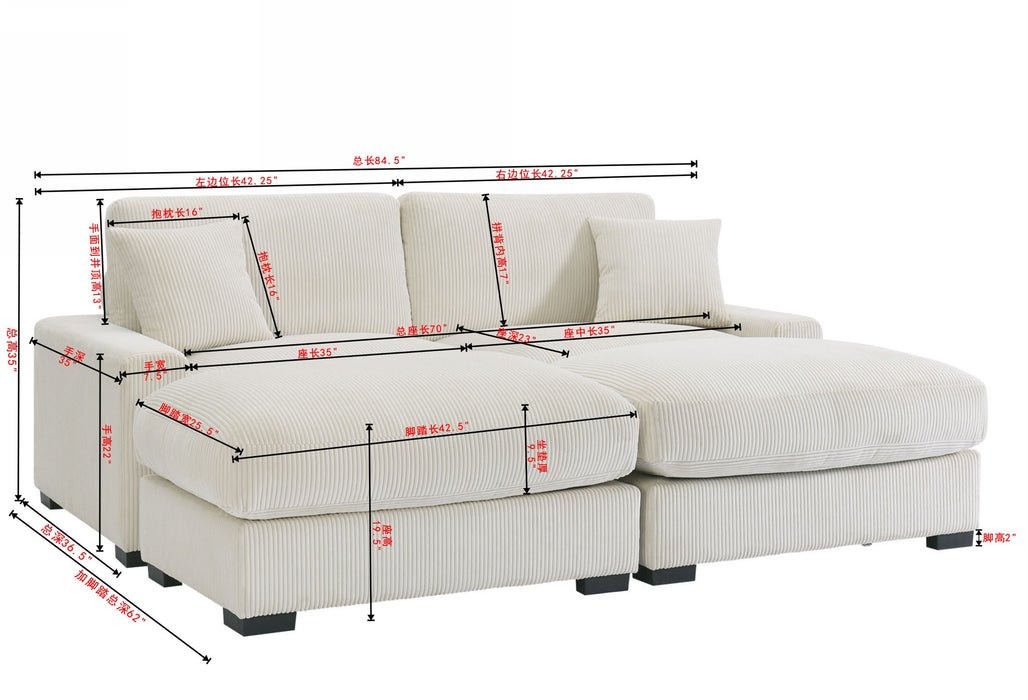 4 Seater Oversized Sectional Sofa With 2 Ottoman And 2 Pillows