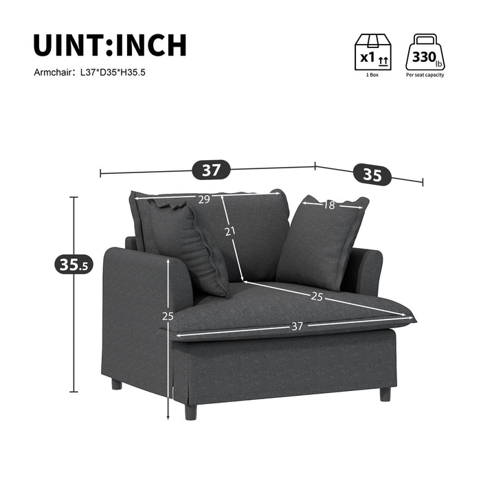 Oversized Single Seat Sofa Module For Modular Sectional Wide Seat, Armchair With Pillows Modern Upholstered Comfy Single Couch Lounge