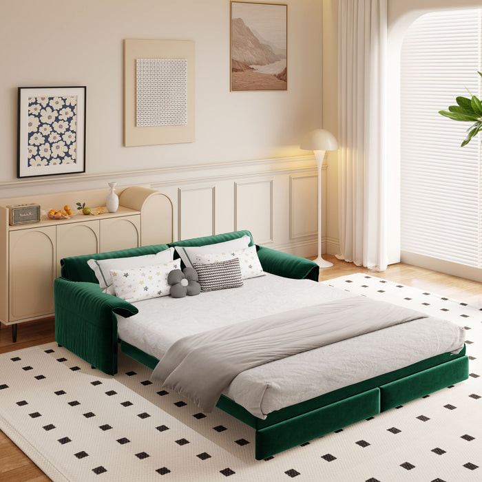 Pull Out 3 In 1 Convertible Sleeper Sofa With Side Storage, Multi Functional