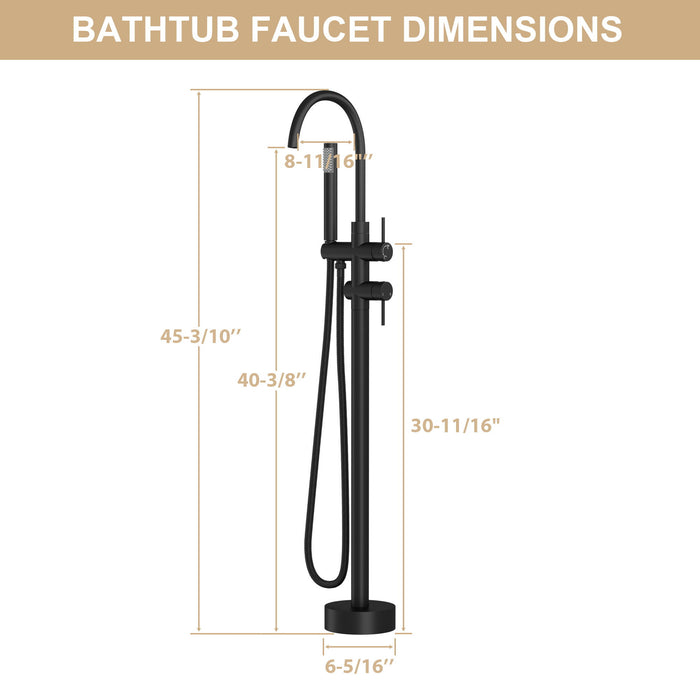 Freestanding Bathtub Faucet Floor Mount Tub Filler With Swivel Gooseneck Spout And Cylinder Handheld