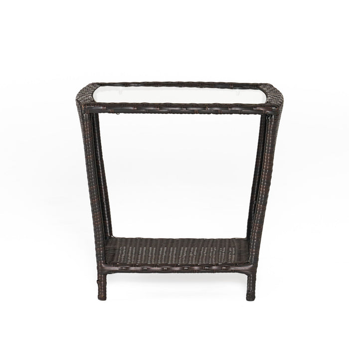 Trenton - Outdoor Side Table With Glass Top - Brown Rattan