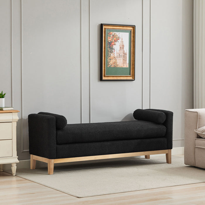 Elegant Upholstered Bench Daybed Ottoman With Bolster Pillows