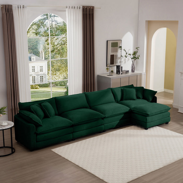Modern Oversized Modular Cushion Sofa With Ottoman, Low Back, Deep Seating Sofa Set