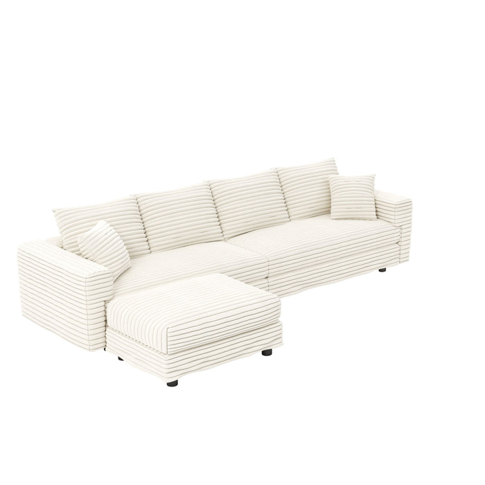 Plush Corduroy 4 Seat Sofa With Soft Pillows And Movable Ottoman
