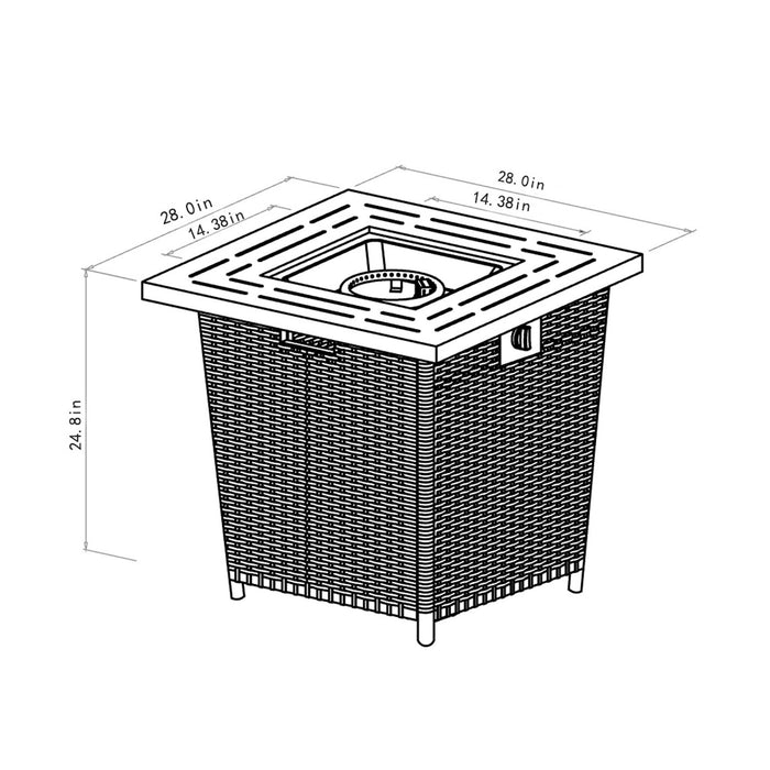 28" Wicker Square Fire Pit Table - Black Brown
