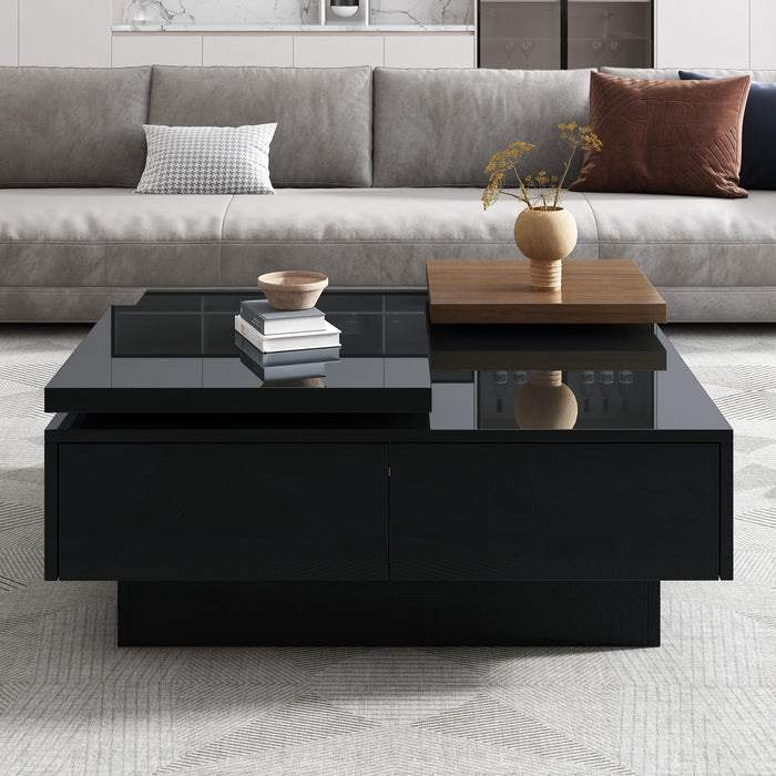 Movable Square Top Coffee Table With 4 Hidden Storage Drawers