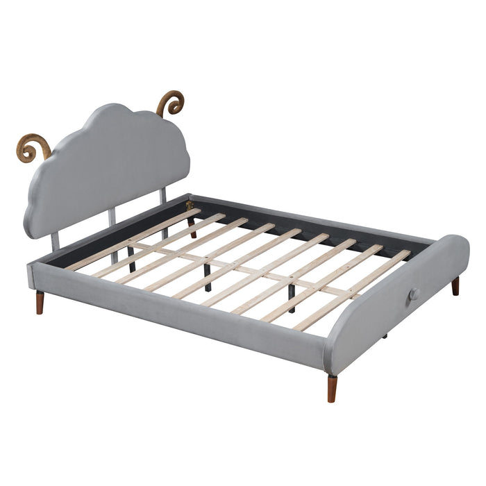 Upholstered Platform Bed With Sheep Shaped Headboard