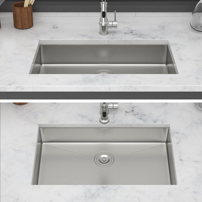 Ada-Compliant 27" Undermount Sink, Low Depth Single Bowl - Brushed Nickel