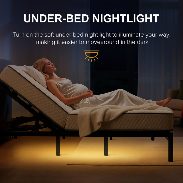 Adjustable Bed Frame With Massage Head & Foot Incline, Wireless Remote, USB Ports, LED Night Light