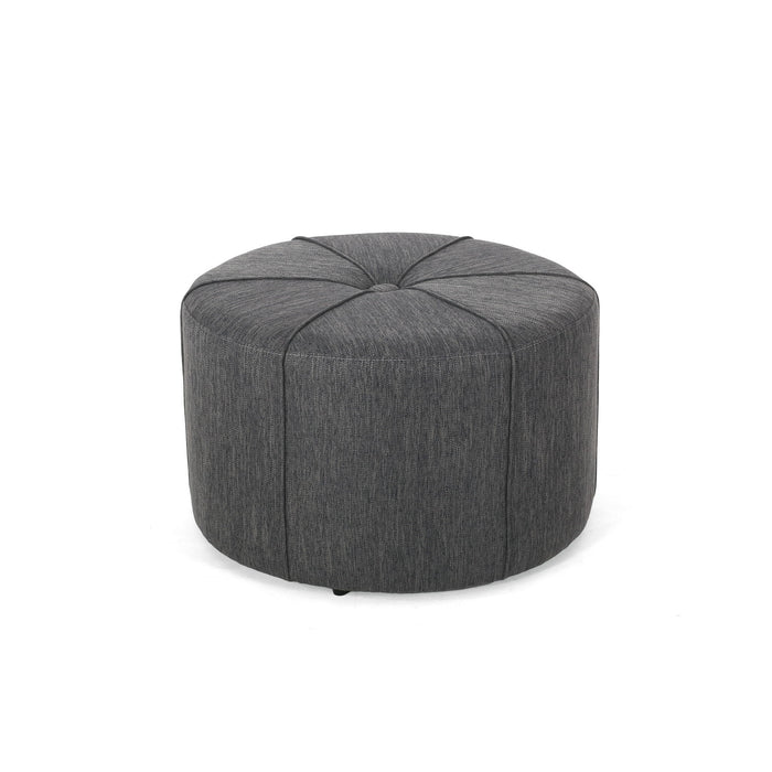 Contemporary Ottoman With Tonal Piping And Button Tuft Design