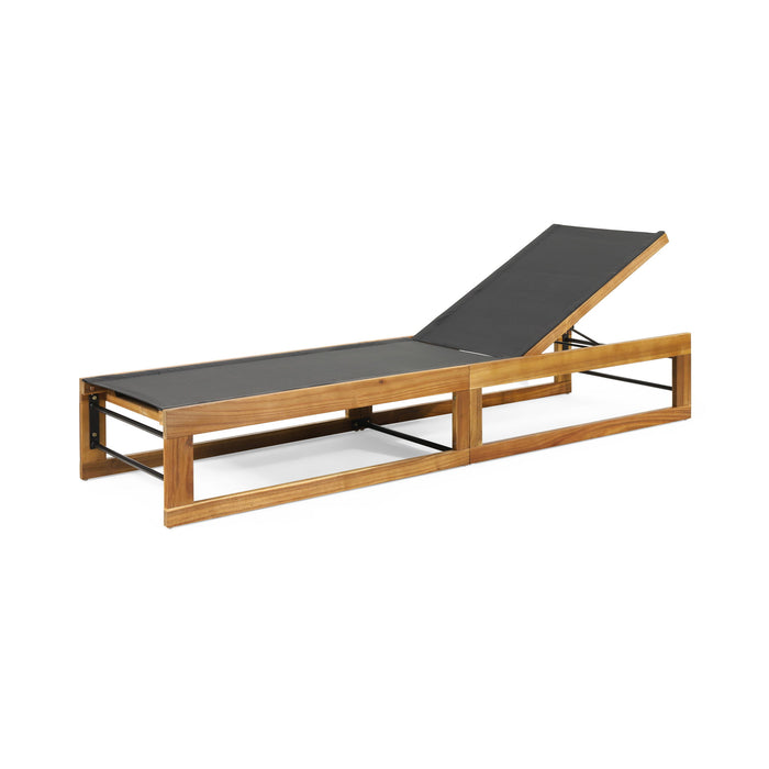 Outdoor Chaise Lounge With Acacia Wood Frame And Mesh Seat - Teak