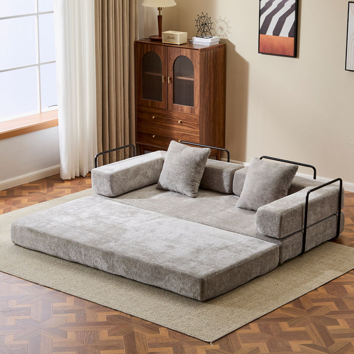 Convertible Floor Sofa Bed With Pillow Back Support Armrest