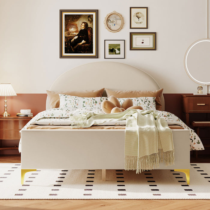 Upholstered Platform Bed With Classic Semi-Circle Shaped Headboard