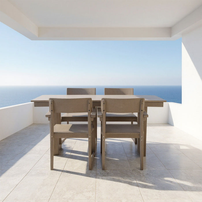 5 Piece Outdoor Dining Set For 4, Weather Resistant Patio Table With Umbrella Hole And 4 Armrest Chairs Garden Furniture For Backyard - Wood