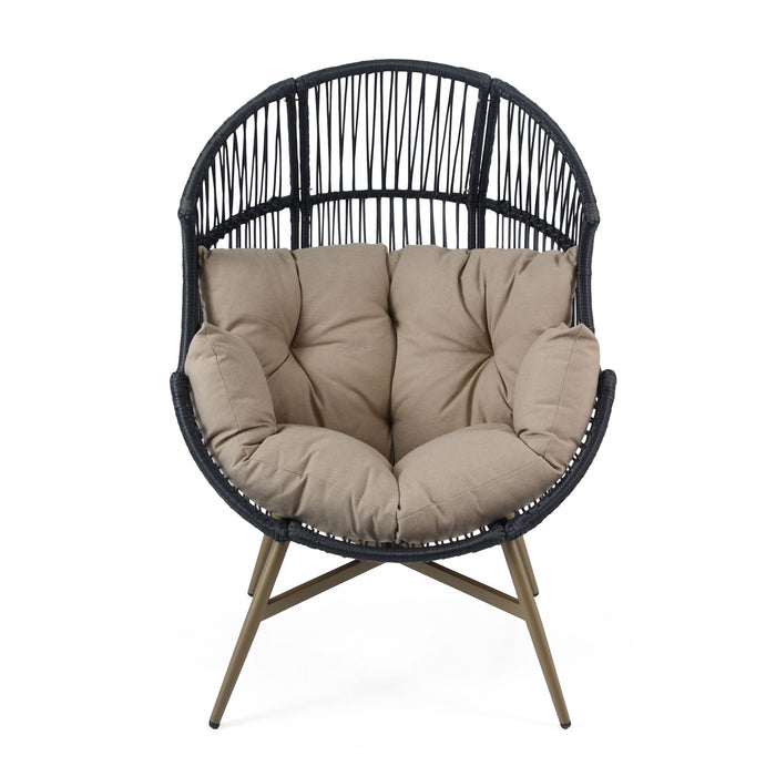 Cori - Outdoor Patio Egg Chair, With Cushion - Black / Khaki